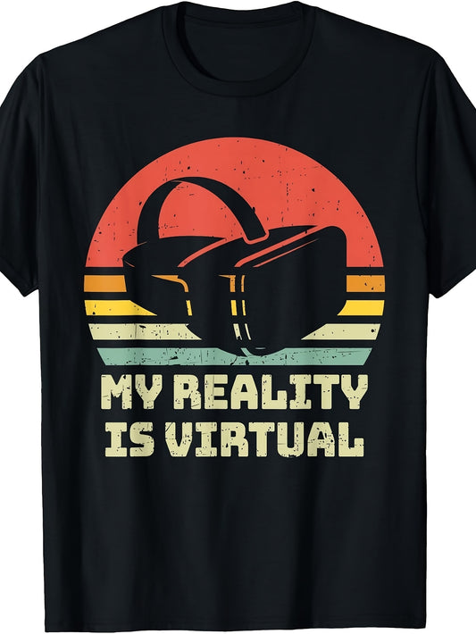 Men's & Women's Vintage VR Headset Graphic T-Shirt - Retro Tech Suitable for VR Gaming & Virtual Reality Enthusiasts, Casual Round Neck Tee for Year-Round Wear, Machine Washable Apparel