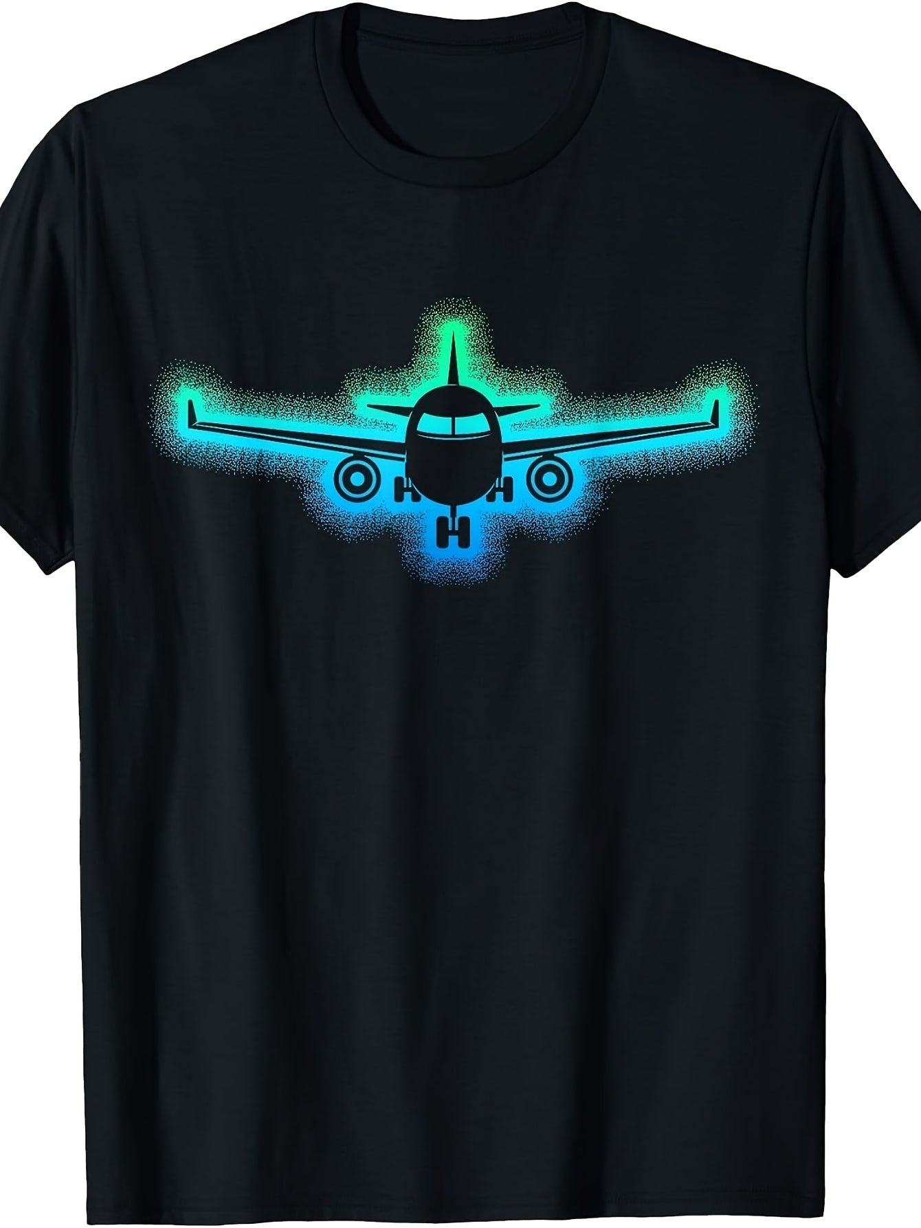 Men'S And Women'S T-Shirt, Neon Glow Airplane Graphic, Casual Wear Summer