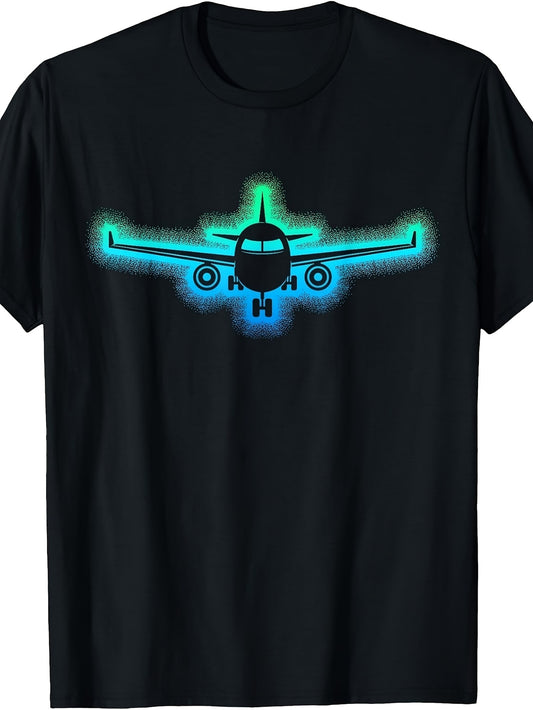 Men'S And Women'S T-Shirt, Neon Glow Airplane Graphic, Casual Wear Summer