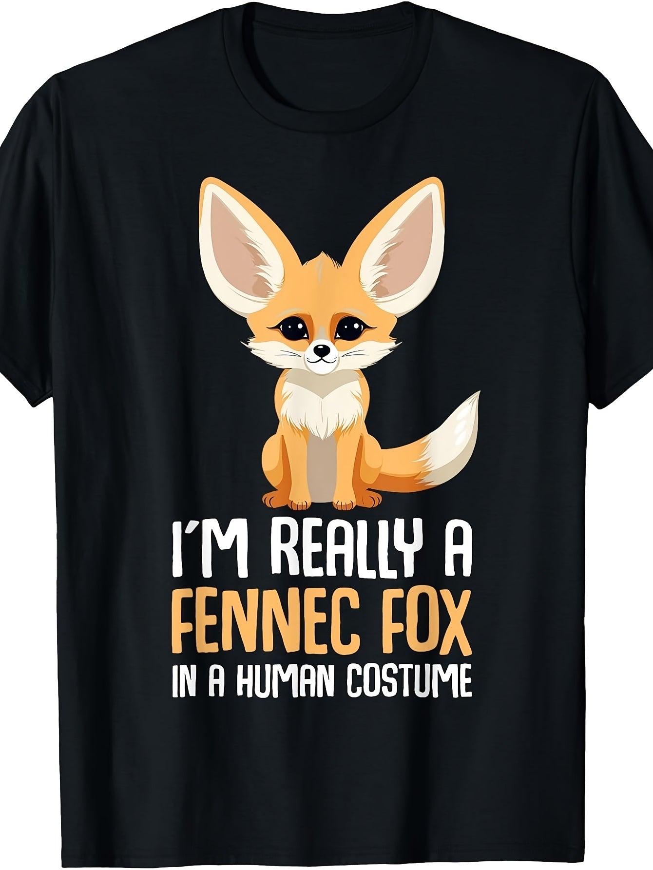 Cute Cartoon Style, Men'S And Women'S T-Shirt, I'M Really a Fennec Fox in Human Costume Funny Animal Quote Graphic, Casual Daily Wear Summer Spring Autumn