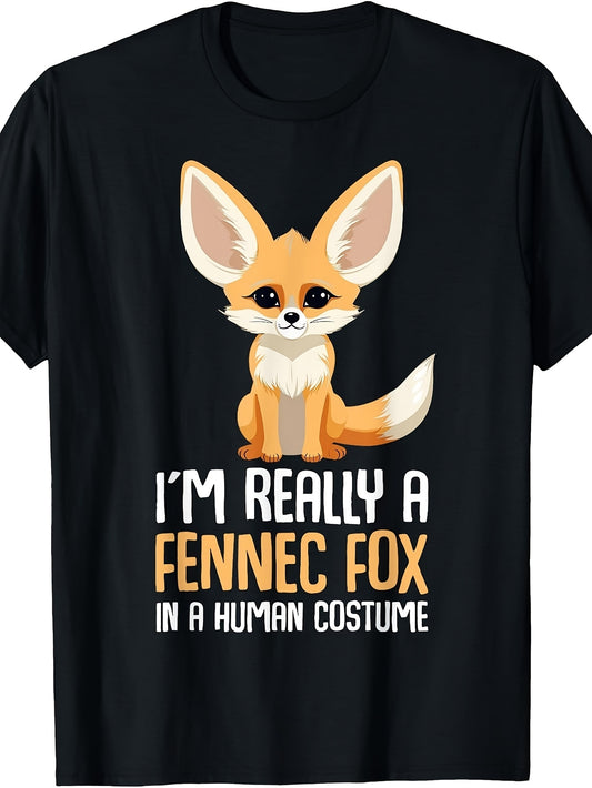 Cute Cartoon Style, Men'S And Women'S T-Shirt, I'M Really a Fennec Fox in Human Costume Funny Animal Quote Graphic, Casual Daily Wear Summer Spring Autumn