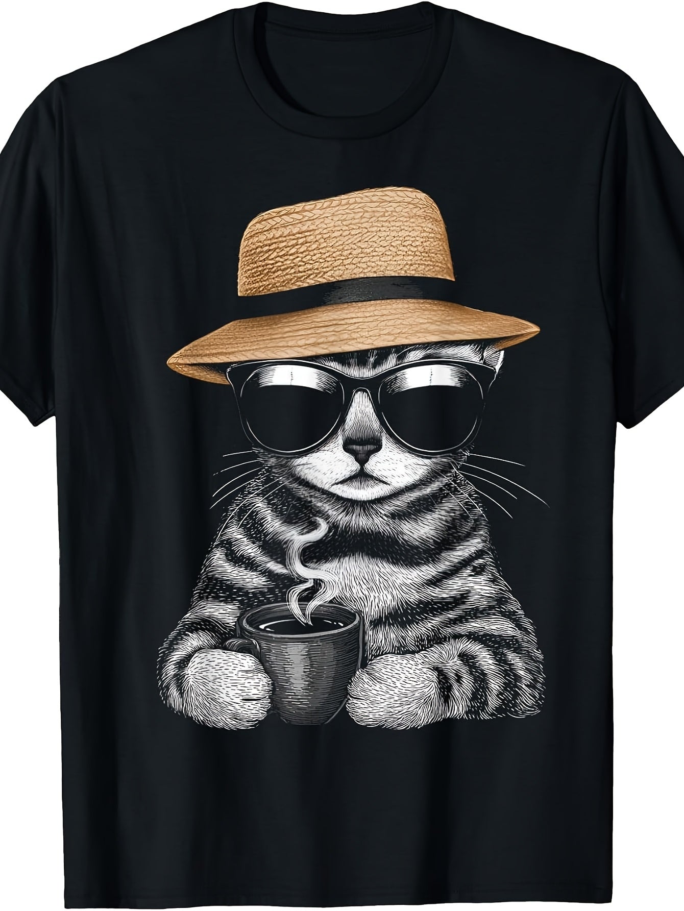 Coffee Motif Fashion Glasses Bengal Cat Dad T-Shirt