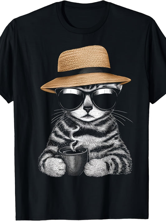 Coffee Motif Fashion Glasses Bengal Cat Dad T-Shirt