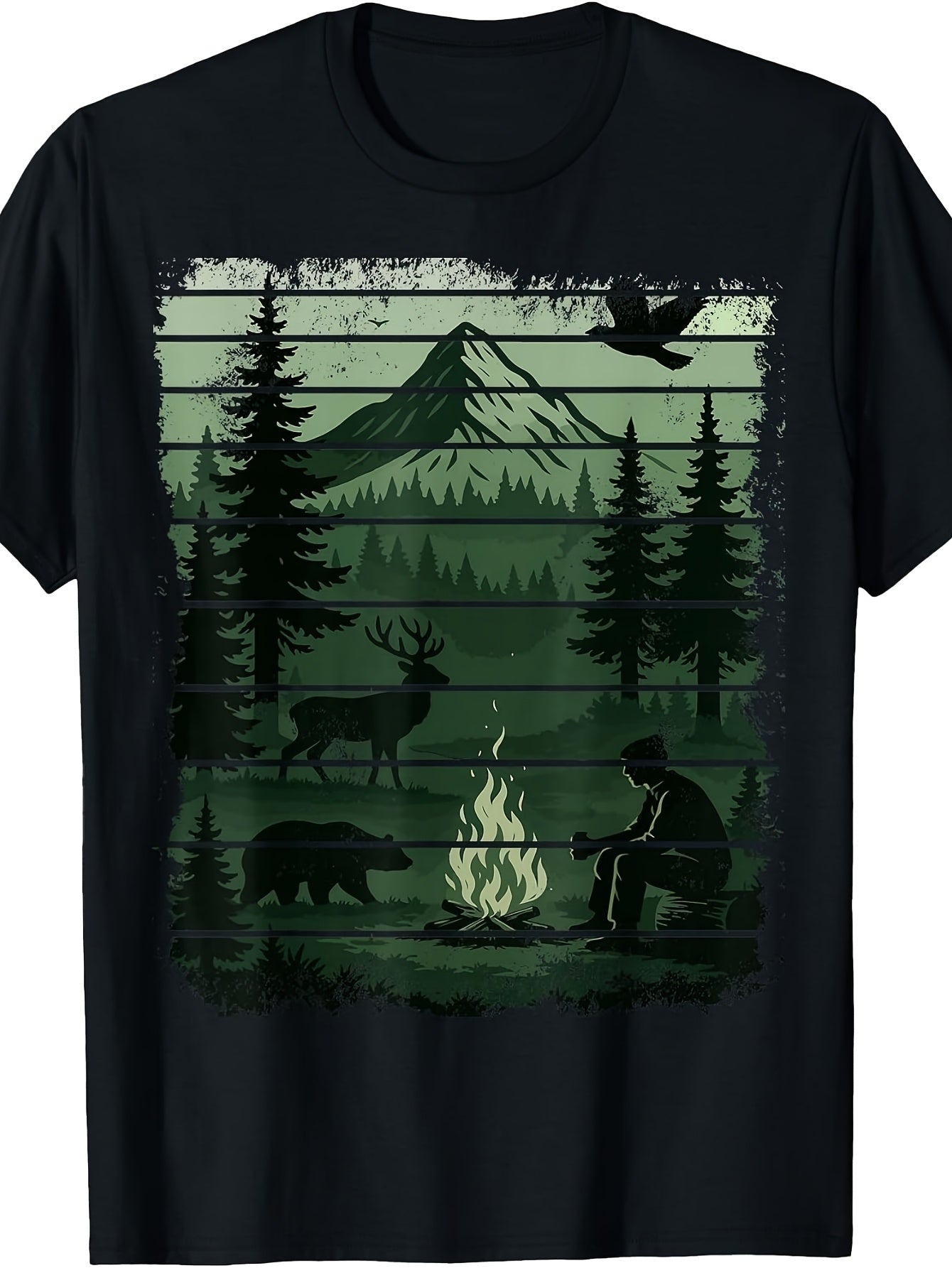 Wildlife Bonfire Deer Campfire Nature Vintage Forest Bear T-Shirt