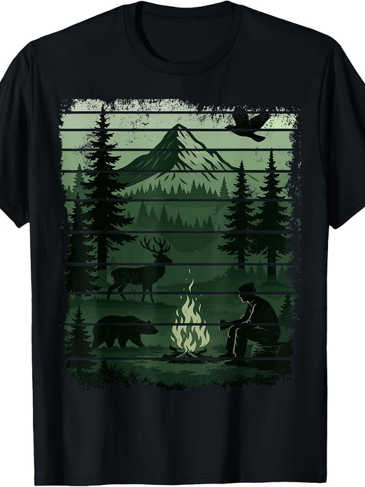 Wildlife Bonfire Deer Campfire Nature Vintage Forest Bear T-Shirt