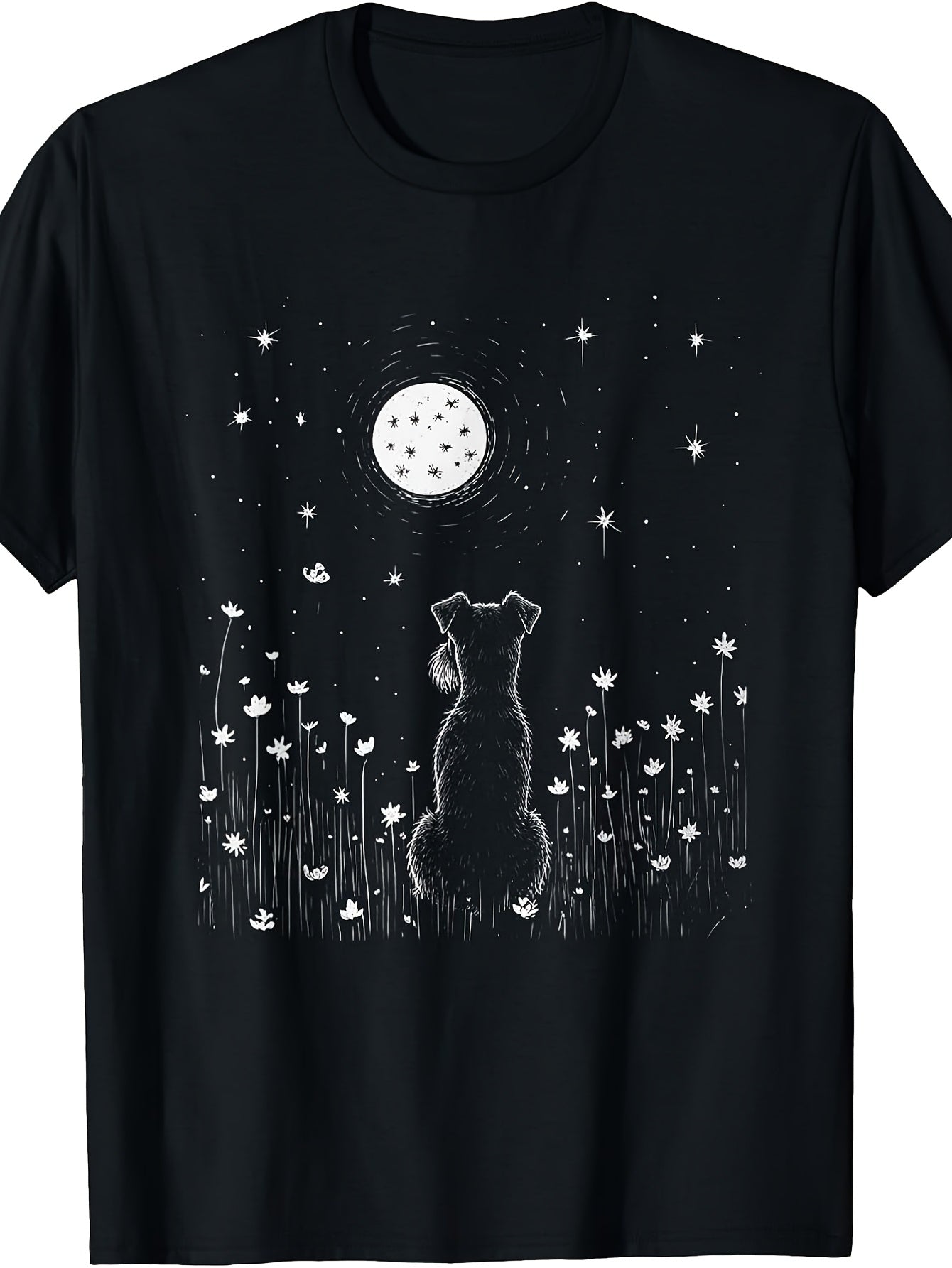 Celestial Schnauzer Dog Moon Stars Night Sky Boho Graphic T-Shirt