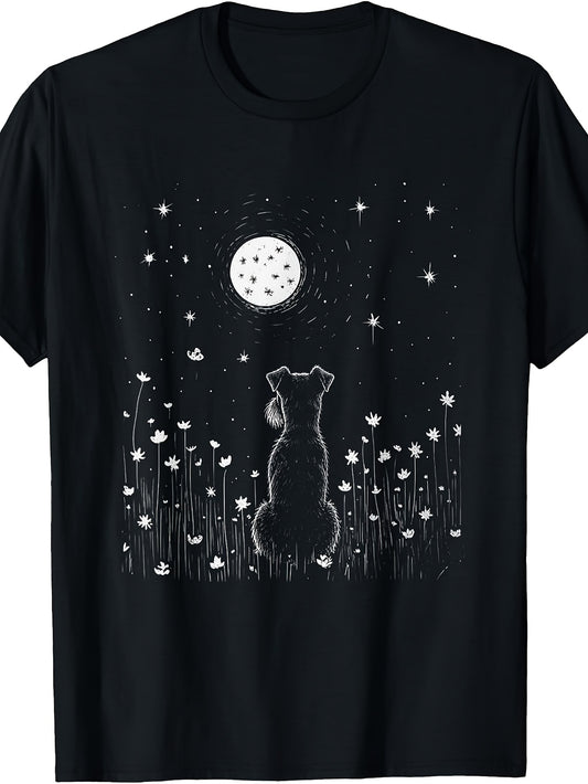 Celestial Schnauzer Dog Moon Stars Night Sky Boho Graphic T-Shirt