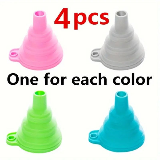4pcs, Funnel, Mini Funnel, Silicone Collapsible Funnel, Foldable Funnels For Water Liquid Oil, Kitchen Gadgets Accessories, Kitchen Utensils, Apartment Essentials, College Dorm Essentials, Off To College, Ready For School, Kitchen Accessories